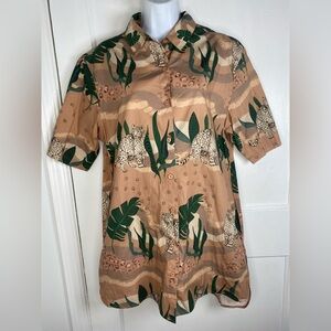 Las Surenas Brown Animal Leopard Print Short Sleeve Tunic Dress